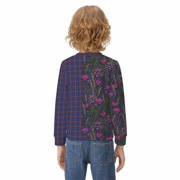 MacLaine (McLaine) Family Crest Tartan Kid Knitted Sweatshirt Scottish Thistle Flower Pattern Half Style - Tartan Vibes Clothing