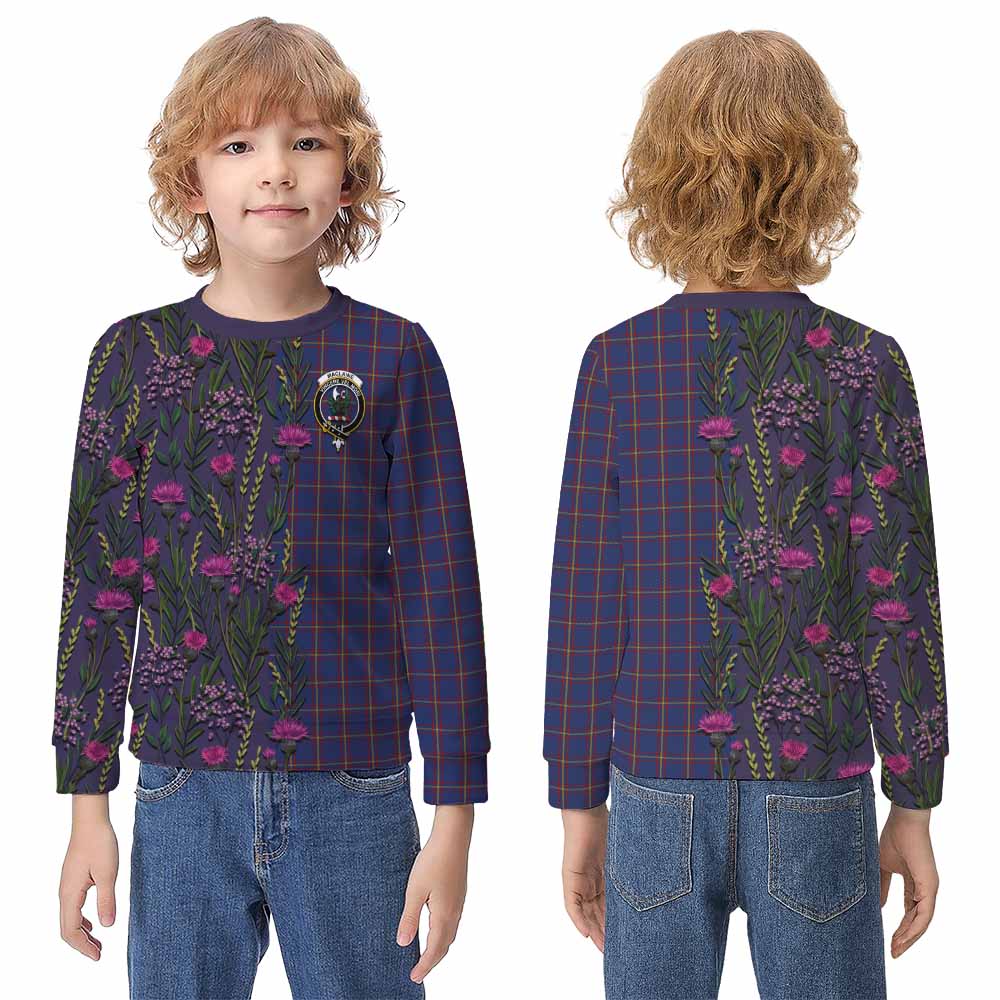 MacLaine (McLaine) Family Crest Tartan Kid Knitted Sweatshirt Scottish Thistle Flower Pattern Half Style - Tartan Vibes Clothing
