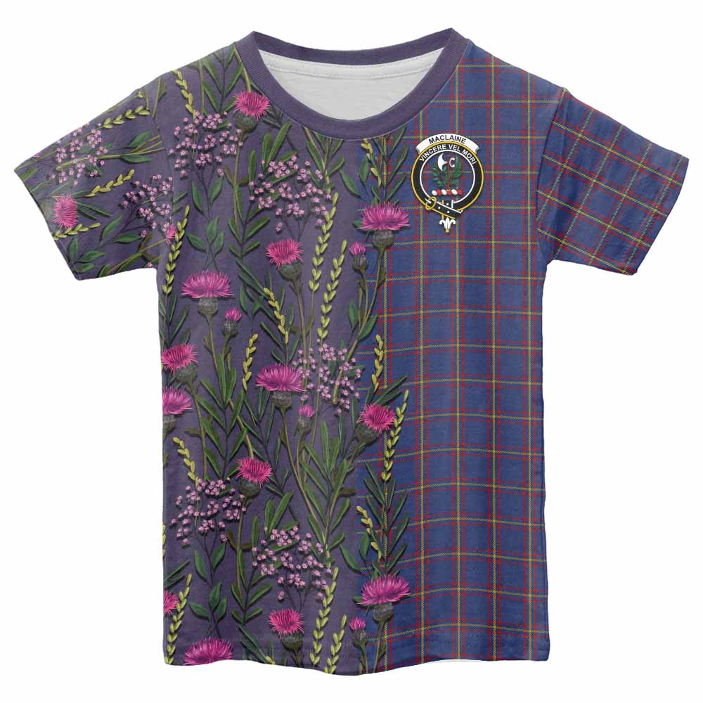 MacLaine (McLaine) Family Crest Tartan Kid T-shirt Scottish Thistle Flower Pattern Half Style - Tartan Vibes Clothing