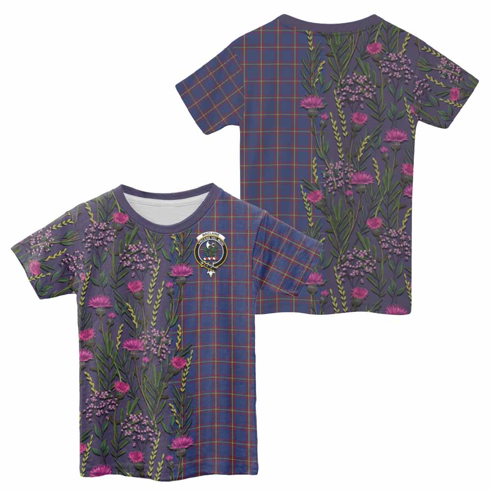 MacLaine (McLaine) Family Crest Tartan Kid T-shirt Scottish Thistle Flower Pattern Half Style - Tartan Vibes Clothing