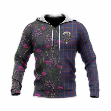 MacLaine (McLaine) Family Crest Tartan Knitted Hoodie Scottish Thistle Flower Pattern Half Style