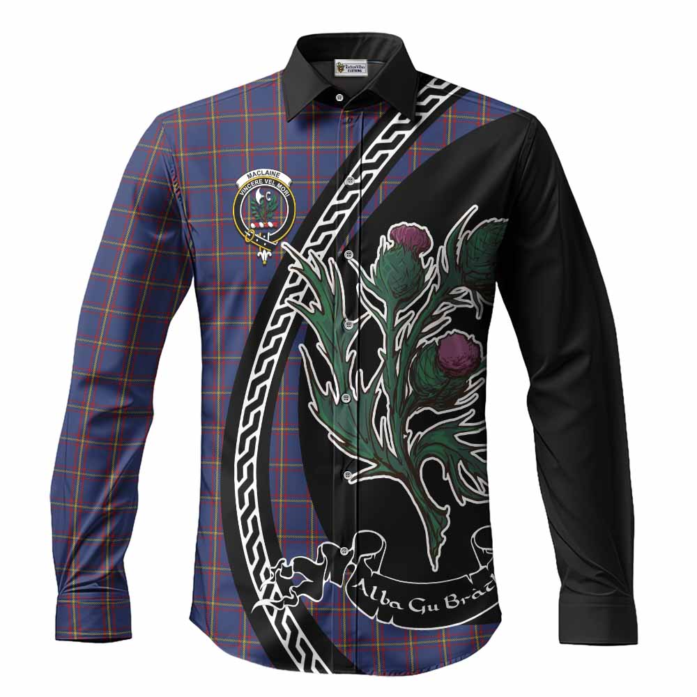 MacLaine (McLaine) Family Crest Tartan Long Sleeve Button Shirts Alba Thistle Inspired - Tartan Vibes Clothing