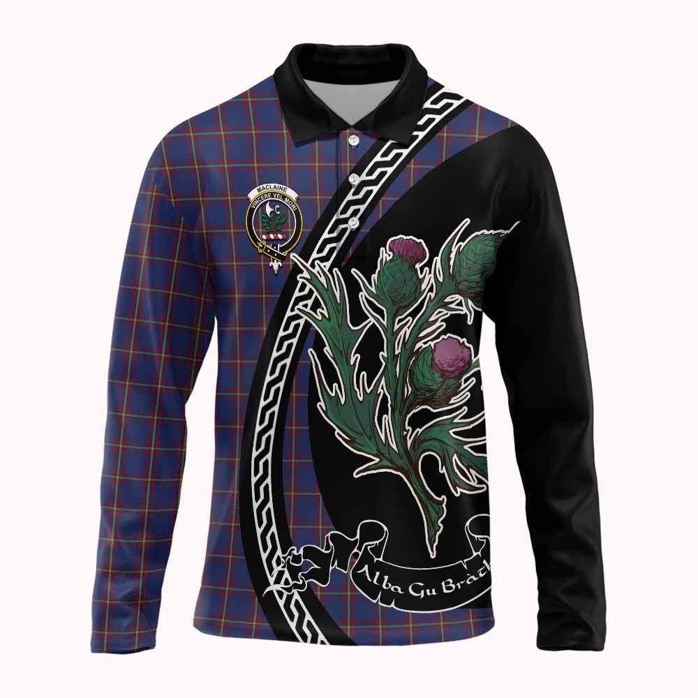 MacLaine (McLaine) Family Crest Tartan Long Sleeve Polo Shirt Alba Thistle Inspired - Tartan Vibes Clothing