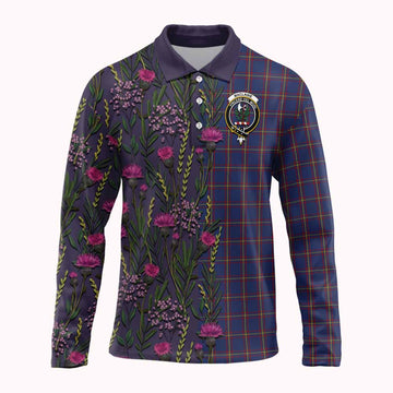 MacLaine (McLaine) Family Crest Tartan Long Sleeve Polo Shirt Scottish Thistle Flower Pattern Half Style