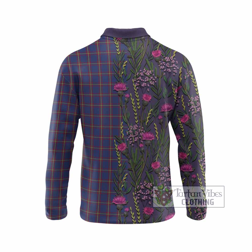 MacLaine (McLaine) Family Crest Tartan Long Sleeve Polo Shirt Scottish Thistle Flower Pattern Half Style - Tartan Vibes Clothing