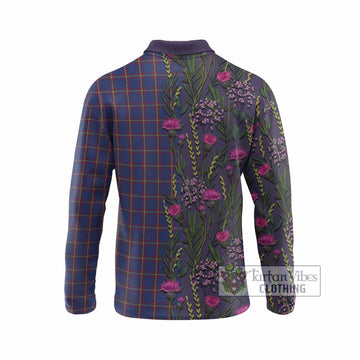 MacLaine (McLaine) Family Crest Tartan Long Sleeve Polo Shirt Scottish Thistle Flower Pattern Half Style