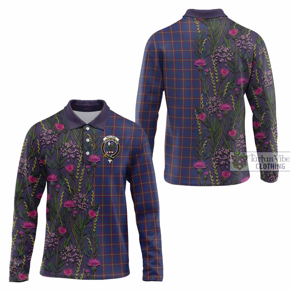 MacLaine (McLaine) Family Crest Tartan Long Sleeve Polo Shirt Scottish Thistle Flower Pattern Half Style - Tartan Vibes Clothing