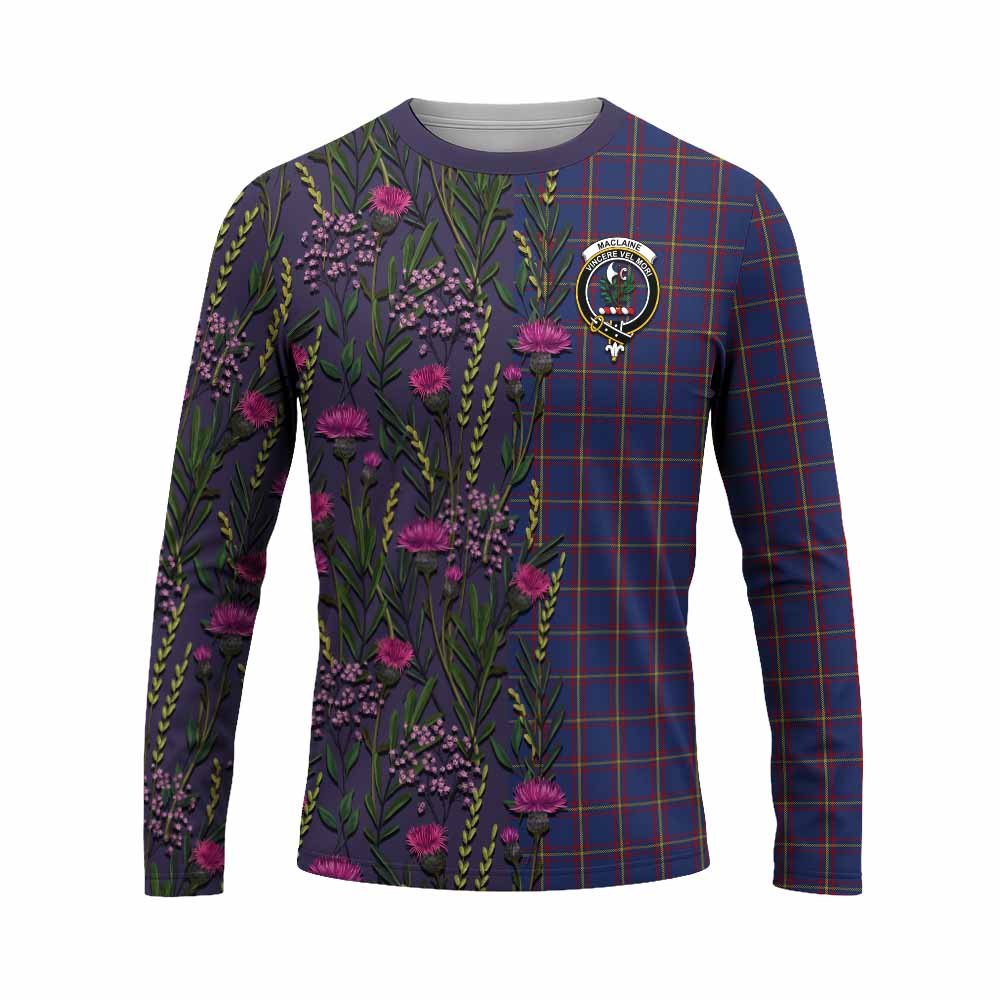 MacLaine (McLaine) Family Crest Tartan Long Sleeve T-Shirt Scottish Thistle Flower Pattern Half Style - Tartan Vibes Clothing