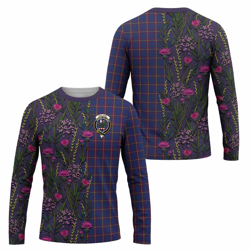 MacLaine (McLaine) Family Crest Tartan Long Sleeve T-Shirt Scottish Thistle Flower Pattern Half Style - Tartan Vibes Clothing