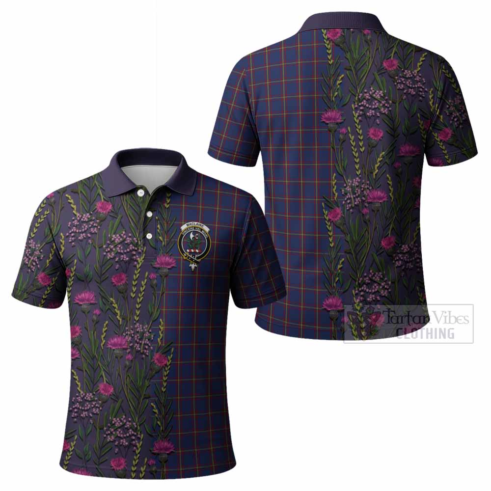 MacLaine (McLaine) Family Crest Tartan Polo Shirt Scottish Thistle Flower Pattern Half Style - Tartan Vibes Clothing