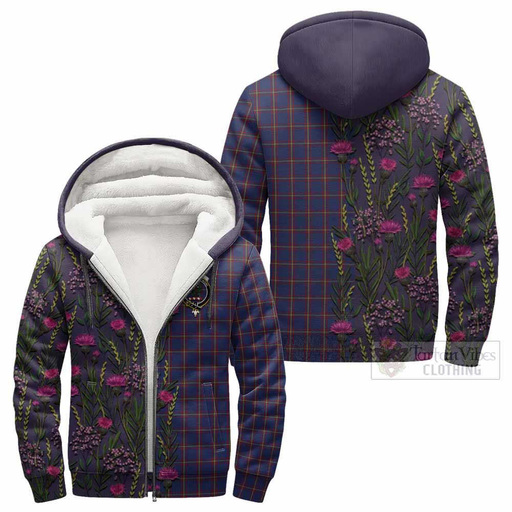 MacLaine (McLaine) Family Crest Tartan Sherpa Hoodie Scottish Thistle Flower Pattern Half Style - Tartan Vibes Clothing