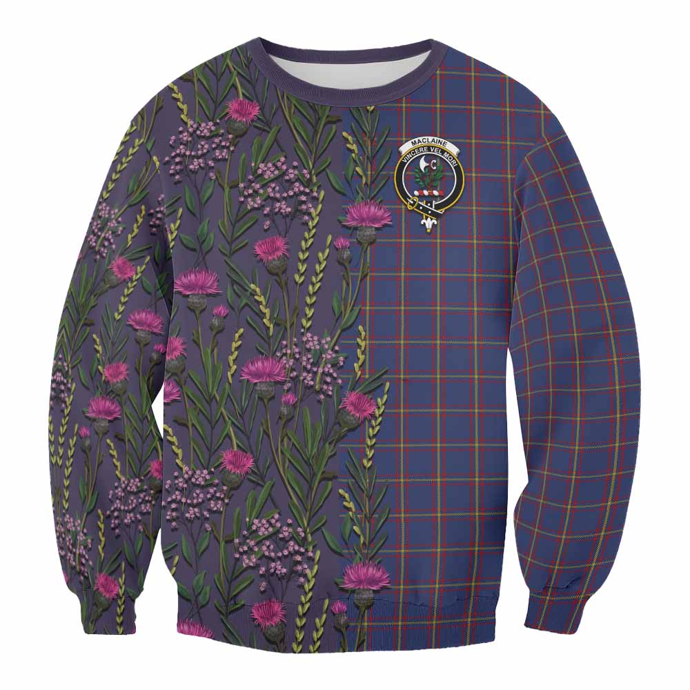 MacLaine (McLaine) Family Crest Tartan Sweatshirt Scottish Thistle Flower Pattern Half Style - Tartan Vibes Clothing