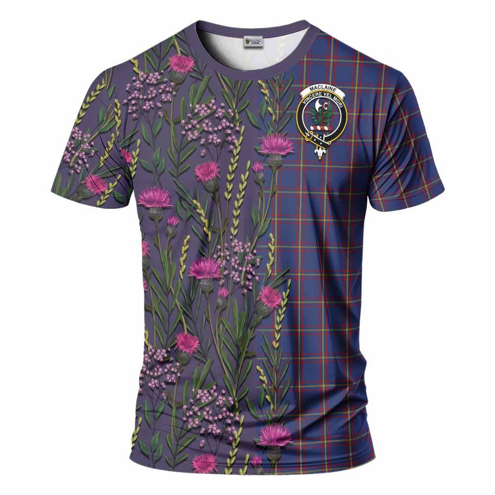 MacLaine (McLaine) Family Crest Tartan T-Shirt Scottish Thistle Flower Pattern Half Style - Tartan Vibes Clothing