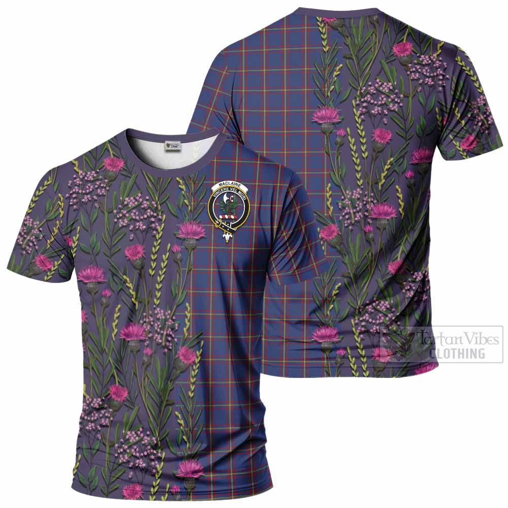 MacLaine (McLaine) Family Crest Tartan T-Shirt Scottish Thistle Flower Pattern Half Style - Tartan Vibes Clothing