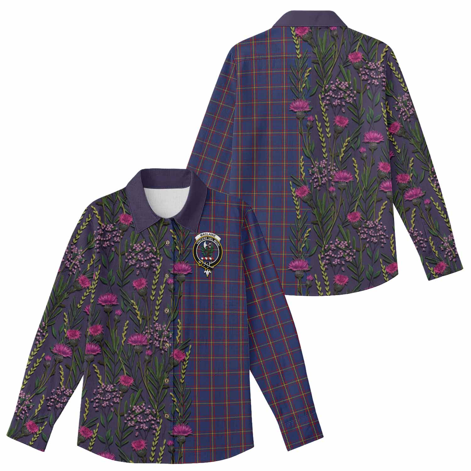 MacLaine (McLaine) Family Crest Tartan Women Casual Shirt Scottish Thistle Flower Pattern Half Style - Tartan Vibes Clothing