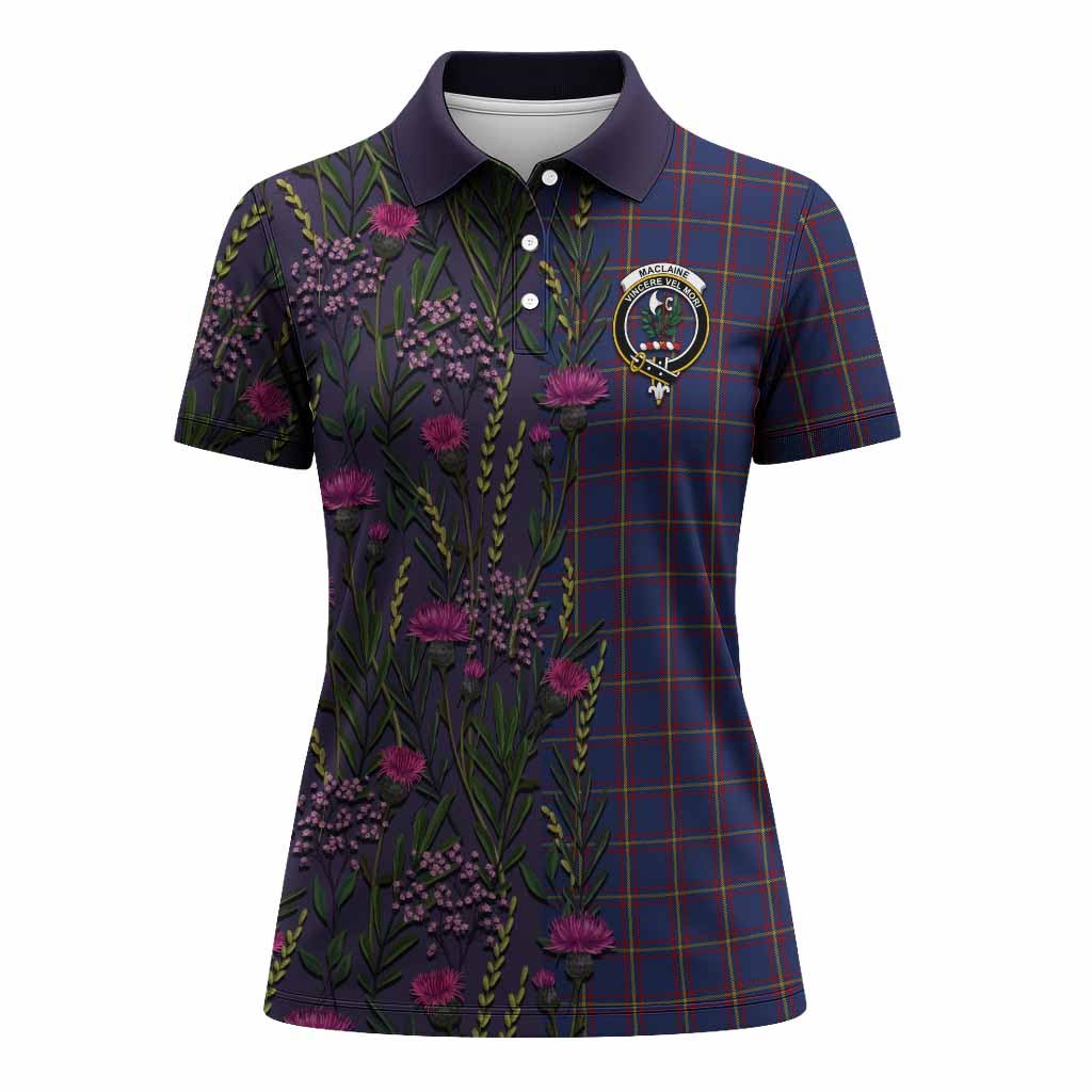 MacLaine (McLaine) Family Crest Tartan Women Polo Shirt Scottish Thistle Flower Pattern Half Style - Tartan Vibes Clothing