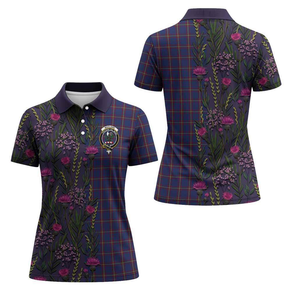 MacLaine (McLaine) Family Crest Tartan Women Polo Shirt Scottish Thistle Flower Pattern Half Style - Tartan Vibes Clothing