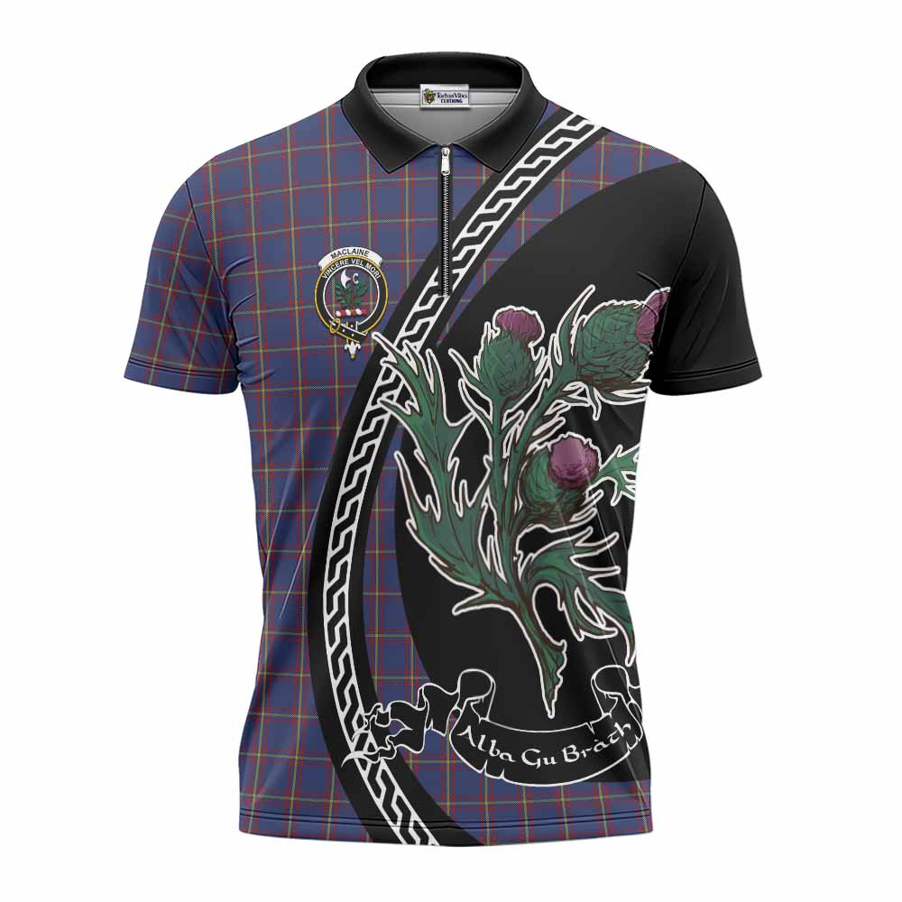 MacLaine (McLaine) Family Crest Tartan Zipper Polo Shirt Alba Thistle Inspired - Tartan Vibes Clothing