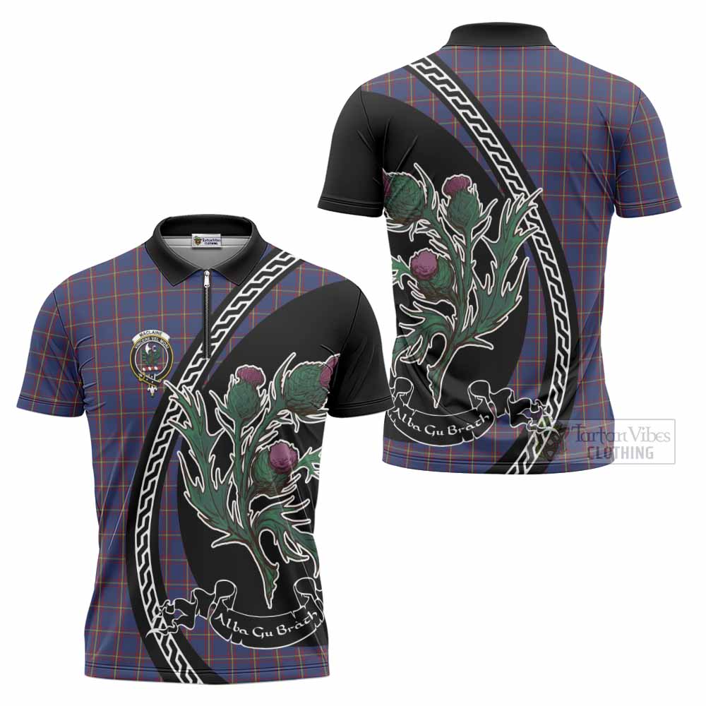MacLaine (McLaine) Family Crest Tartan Zipper Polo Shirt Alba Thistle Inspired - Tartan Vibes Clothing