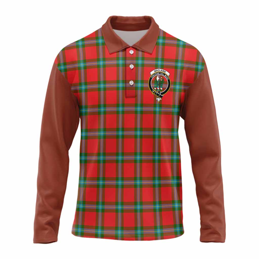 MacLaine (McLaine) Tartan Accent Long Sleeve Polo Shirt with Family Crest