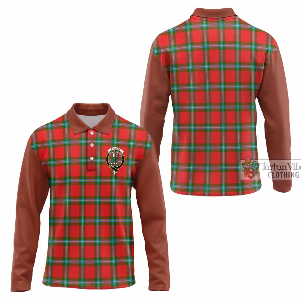 MacLaine (McLaine) Tartan Accent Long Sleeve Polo Shirt with Family Crest