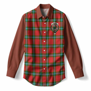 MacLaine (McLaine) Tartan Accent Women Casual Shirt with Family Crest