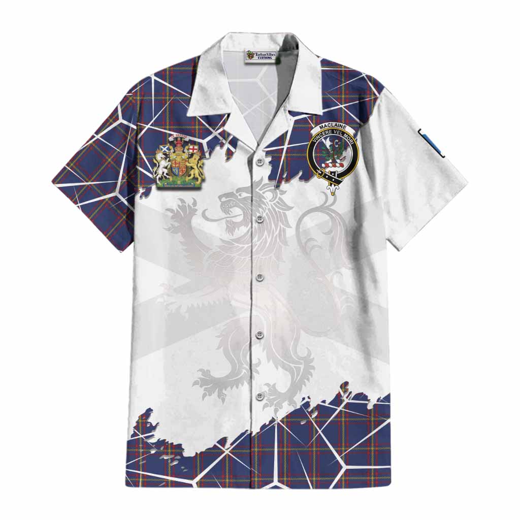 MacLaine (McLaine) Tartan Cotton Hawaiian Shirt with Family Crest and Lion Rampant Grunge Style