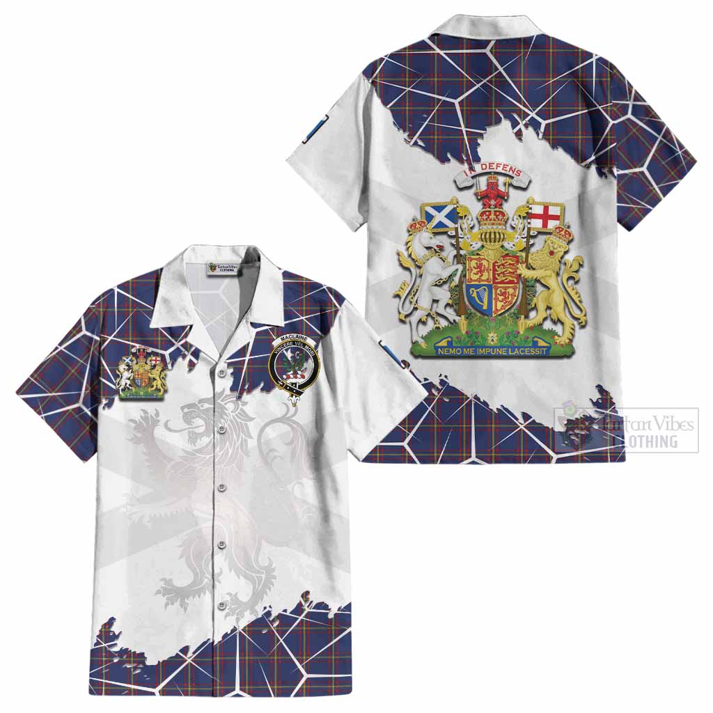 MacLaine (McLaine) Tartan Cotton Hawaiian Shirt with Family Crest and Lion Rampant Grunge Style