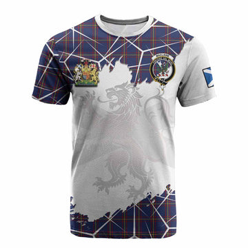 MacLaine (McLaine) Tartan Cotton T-shirt with Family Crest and Lion Rampant Grunge Style