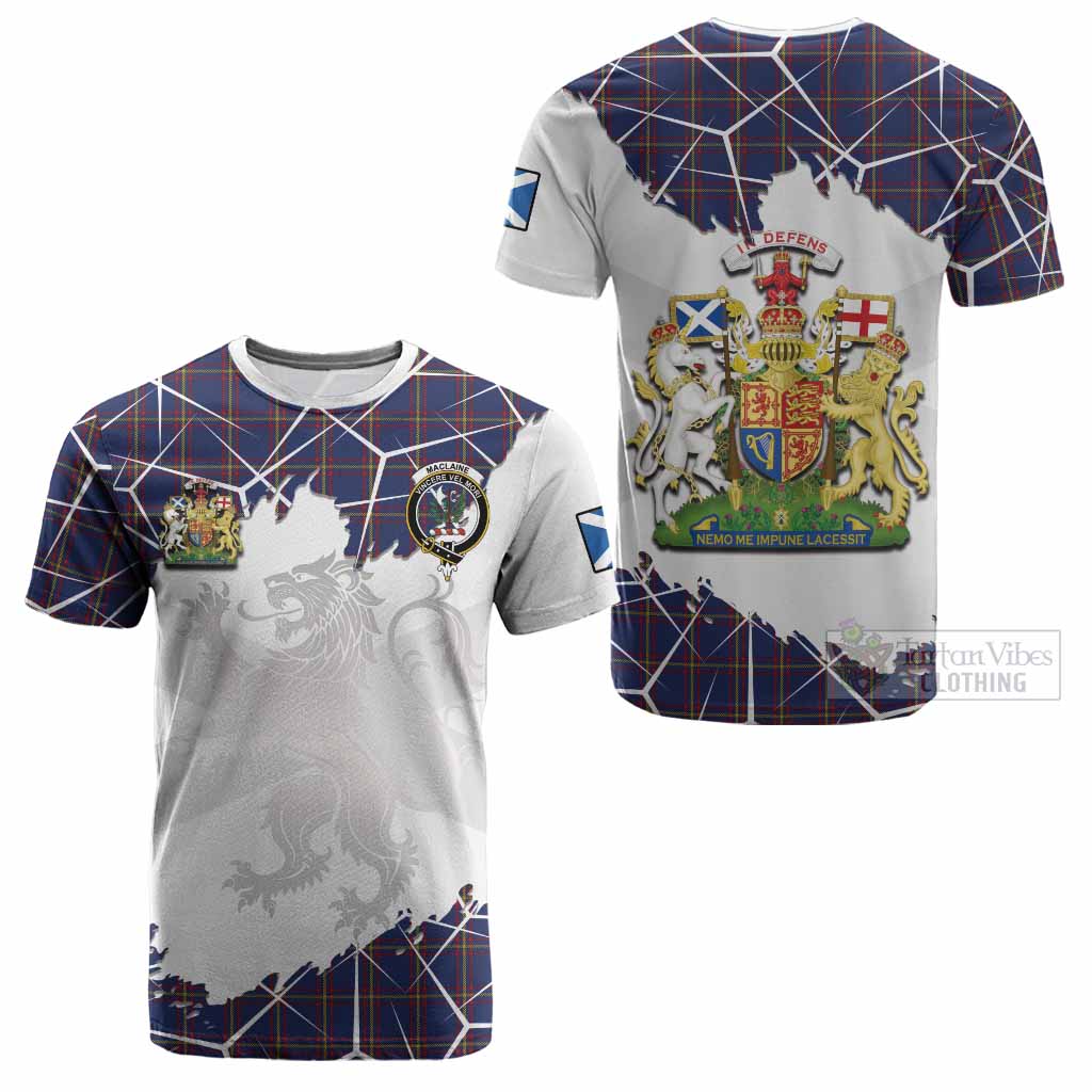 MacLaine (McLaine) Tartan Cotton T-shirt with Family Crest and Lion Rampant Grunge Style