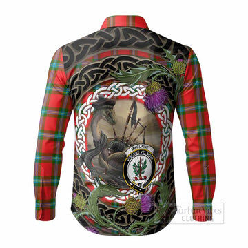 MacLaine (McLaine) Tartan Crest Bagpipe Nessie Long Sleeve Button Shirts Scottish Loch Ness Monster Celtic Thistle