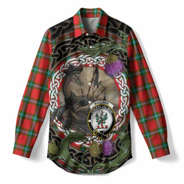 MacLaine (McLaine) Tartan Crest Bagpipe Nessie Women Casual Shirt Scottish Loch Ness Monster Celtic Thistle
