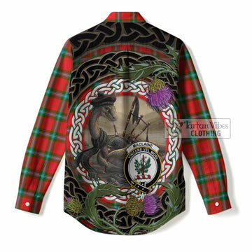 MacLaine (McLaine) Tartan Crest Bagpipe Nessie Women Casual Shirt Scottish Loch Ness Monster Celtic Thistle