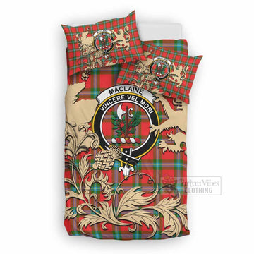 MacLaine (McLaine) Tartan Crest Bedding Set with Scottish Iconic Symbols 