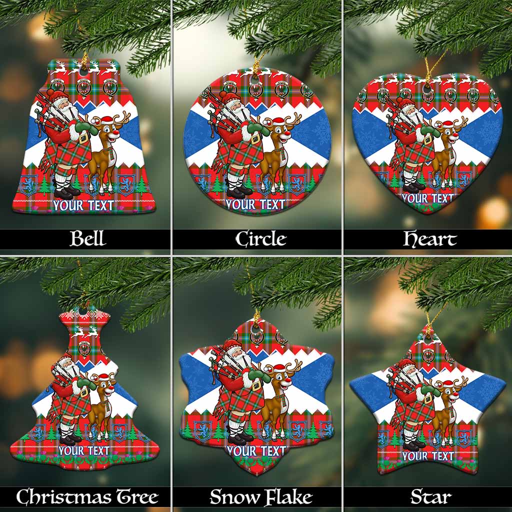MacLaine (McLaine) Tartan Crest Christmas Ceramic Ornament Scotland Santa With Bagpipes Cute Reindeer