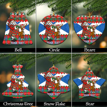 MacLaine (McLaine) Tartan Crest Christmas Ceramic Ornament Scotland Santa With Bagpipes Cute Reindeer