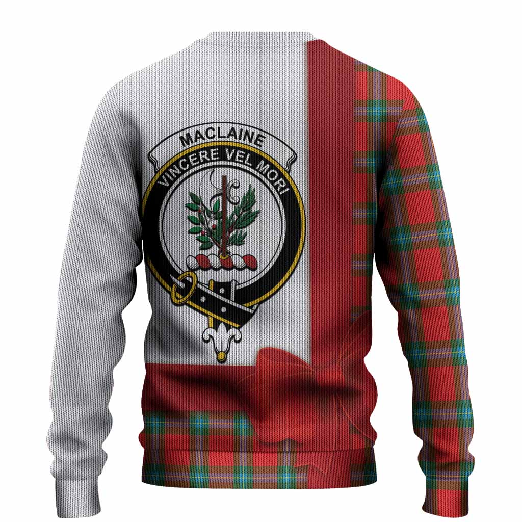 MacLaine (McLaine) Tartan Crest Christmas Christmas Ugly Sweater Highland Cow Bagpipes Coquette Bow Style