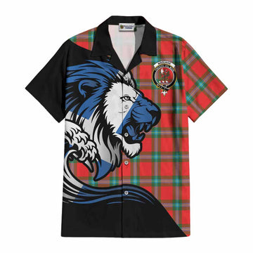 MacLaine (McLaine) Tartan Crest Cotton Hawaiian Shirt Scottish Golden Lions Wave Flow