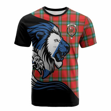MacLaine (McLaine) Tartan Crest Cotton T-shirt Scottish Golden Lions Wave Flow