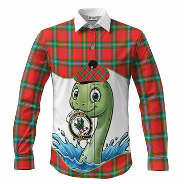 MacLaine (McLaine) Tartan Crest Cute Nessie Long Sleeve Button Shirts Scottish Loch Ness Monster