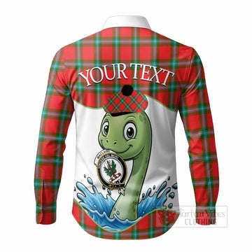 MacLaine (McLaine) Tartan Crest Cute Nessie Long Sleeve Button Shirts Scottish Loch Ness Monster