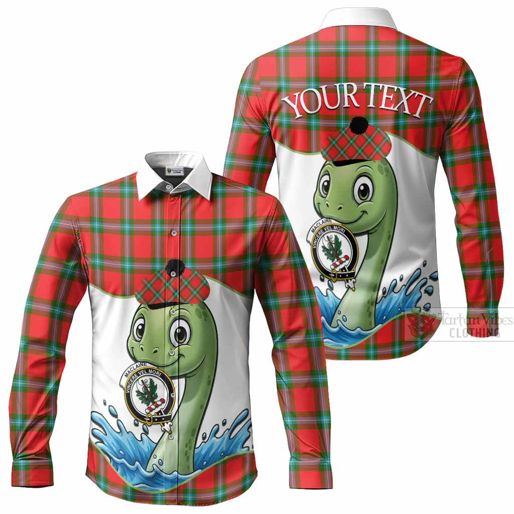 MacLaine (McLaine) Tartan Crest Cute Nessie Long Sleeve Button Shirts Scottish Loch Ness Monster