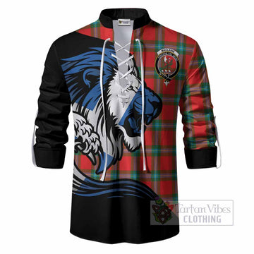 MacLaine (McLaine) Tartan Crest Ghillie Shirt Scottish Golden Lions Wave Flow