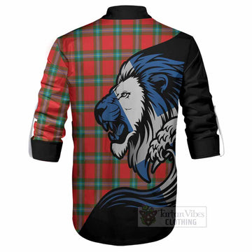 MacLaine (McLaine) Tartan Crest Ghillie Shirt Scottish Golden Lions Wave Flow
