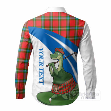 MacLaine (McLaine) Tartan Crest Golf Nessie Long Sleeve Button Shirts Loch Ness Monster Sporty Style