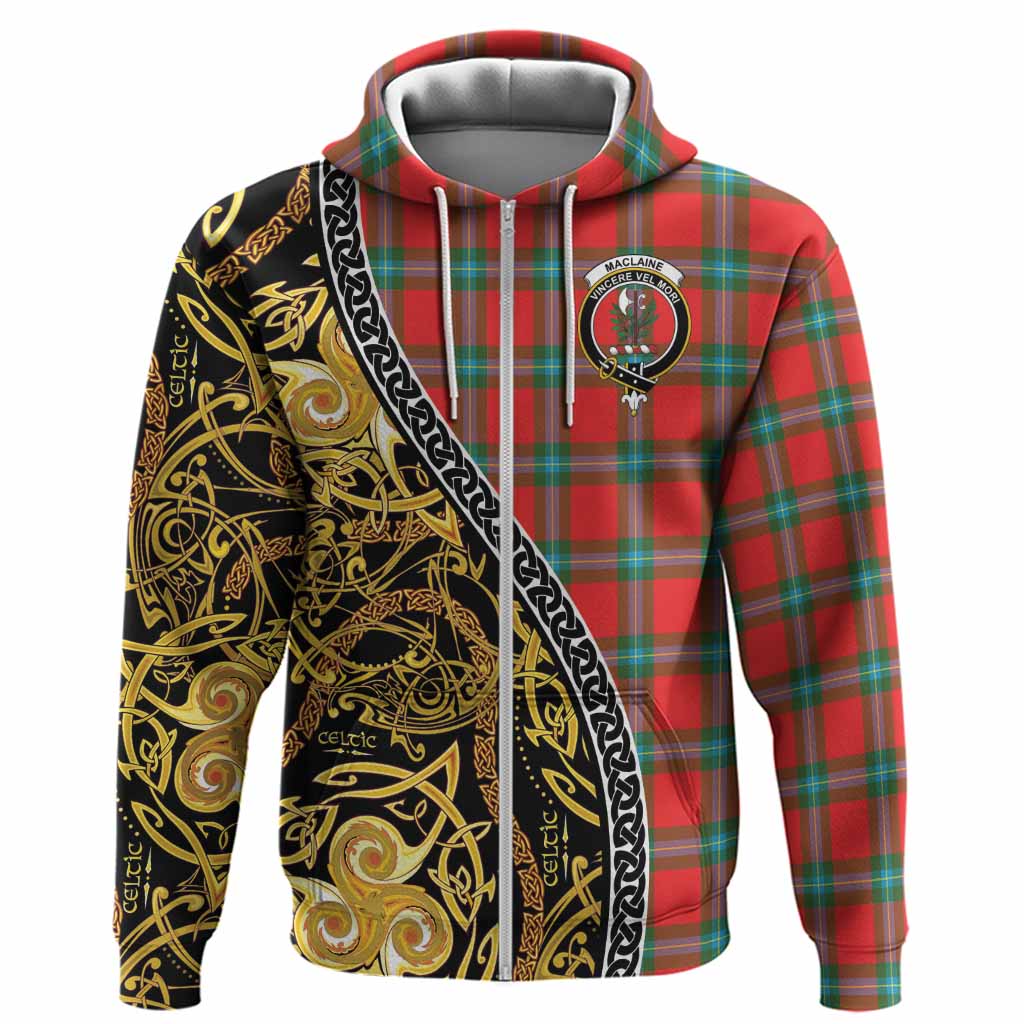 MacLaine (McLaine) Tartan Crest Hoodie Celtic Knot and Triple Trickle Spiral Symbols