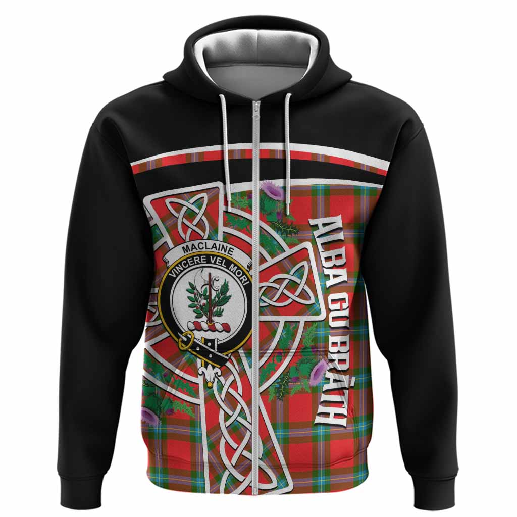 MacLaine (McLaine) Tartan Crest Hoodie Scottish Thistle Celtic Cross Alba Gu Brath