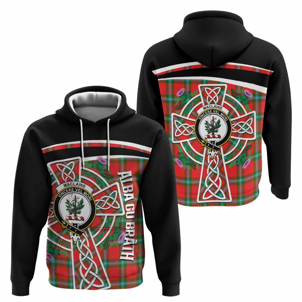 MacLaine (McLaine) Tartan Crest Hoodie Scottish Thistle Celtic Cross Alba Gu Brath