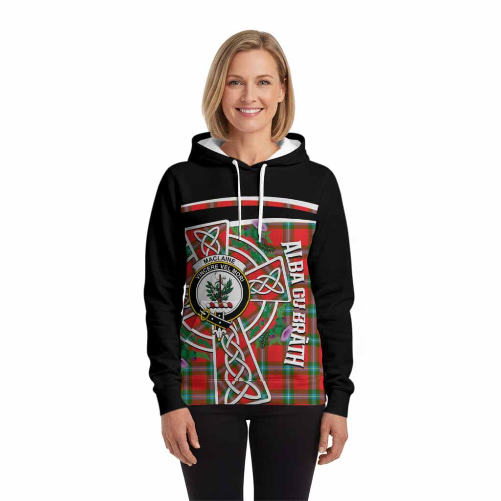 MacLaine (McLaine) Tartan Crest Hoodie Scottish Thistle Celtic Cross Alba Gu Brath