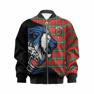 MacLaine (McLaine) Tartan Crest Kid Bomber Jacket Scottish Golden Lions Wave Flow